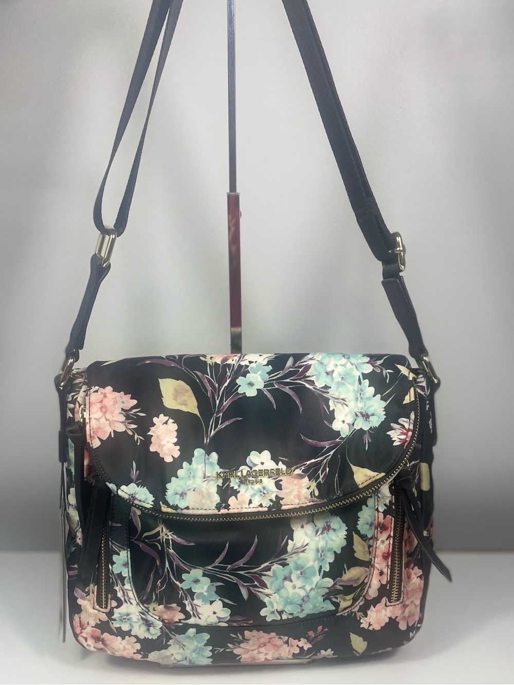 Karl Lagerfeld NWT Cara Nylon Messenger Floral Crossbody